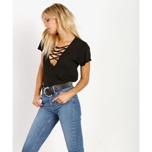 Revolve LNA Kontrol Kross Tee T-Shirt Short Sleeve Straps Black Lace up Size XS - Picture 2 of 14
